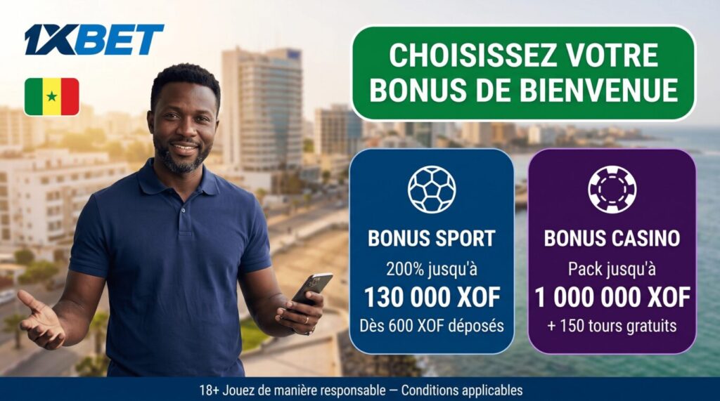 Bonus de bienvenue 1xBet Sénégal — sport et casino
