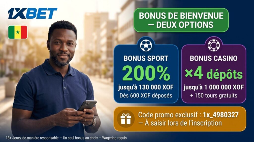 Offres et codes promotionnels disponibles sur le site 1xBet