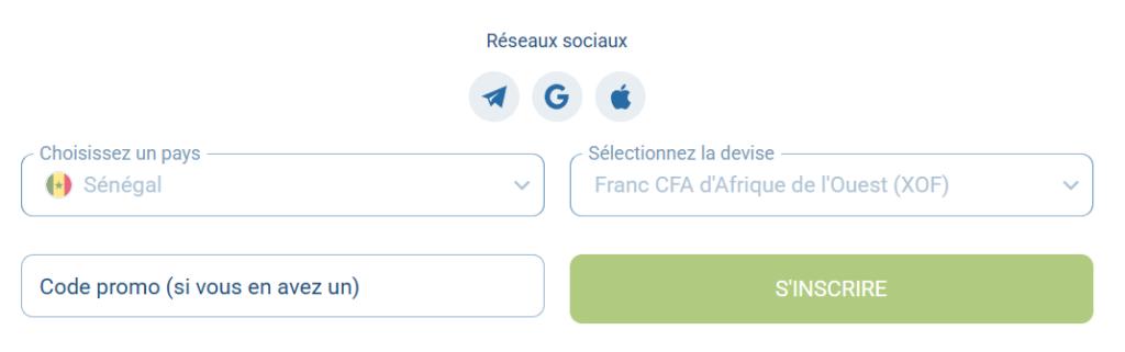 Inscription 1xBet via les réseaux sociaux